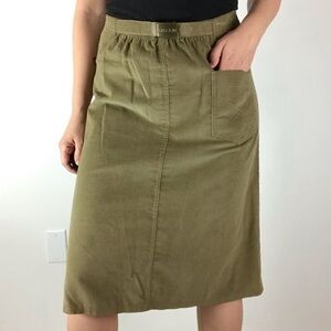 VINTAGE 70’s Sassoon High Waisted Brown Corduroy Knee Length Belted Skirt